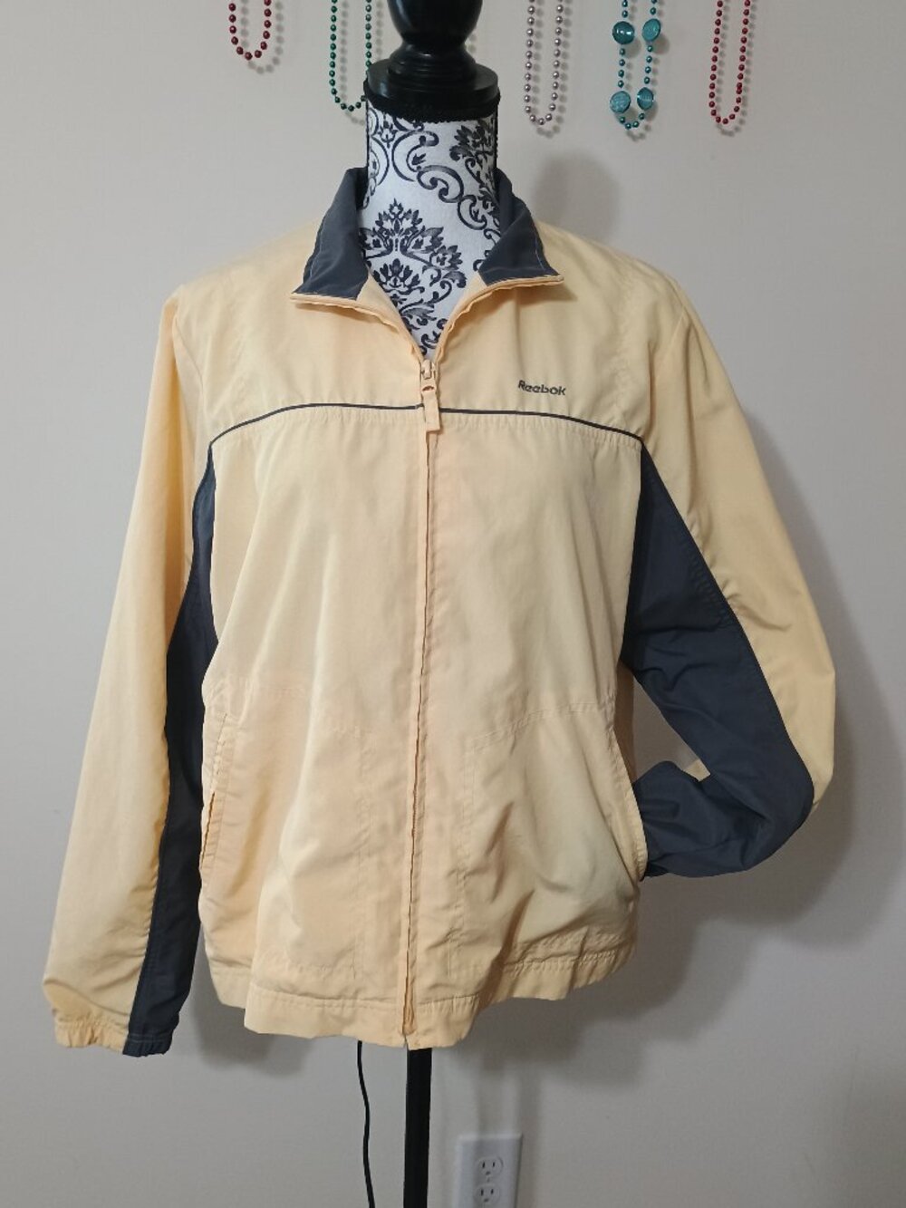 Reebok Two Tone Track Jacket Large Butter Yellow & Gray